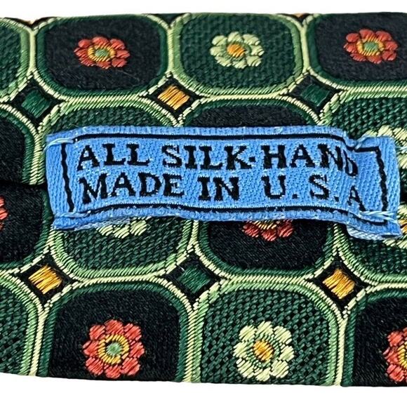 JZ Boulder Jim Herron Mens Green Floral All Silk Hand Made Necktie Neck Tie 3.5" - Picture 14 of 16